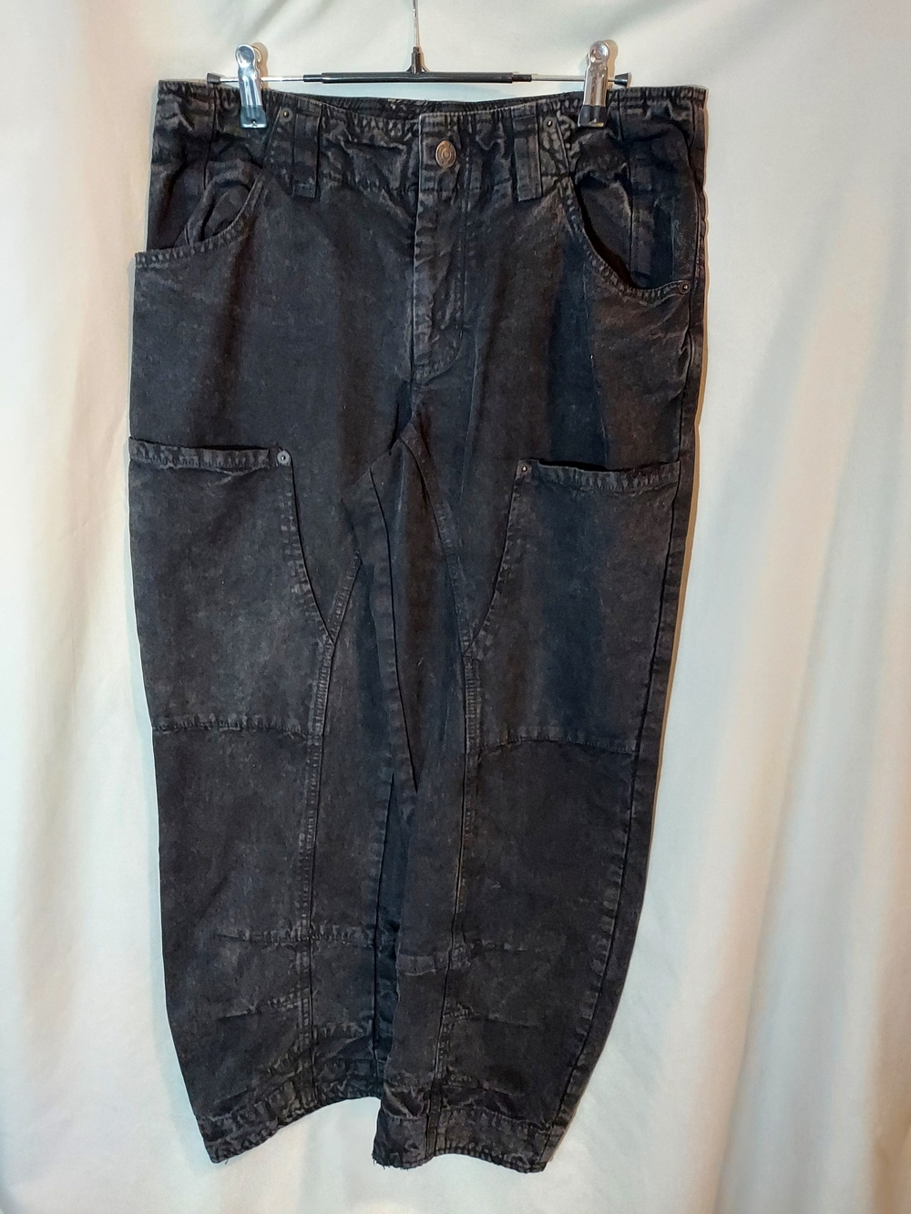 We The Free Free People Supersonic Slim Pants Acid Wash Black Barrel Leg Size 6